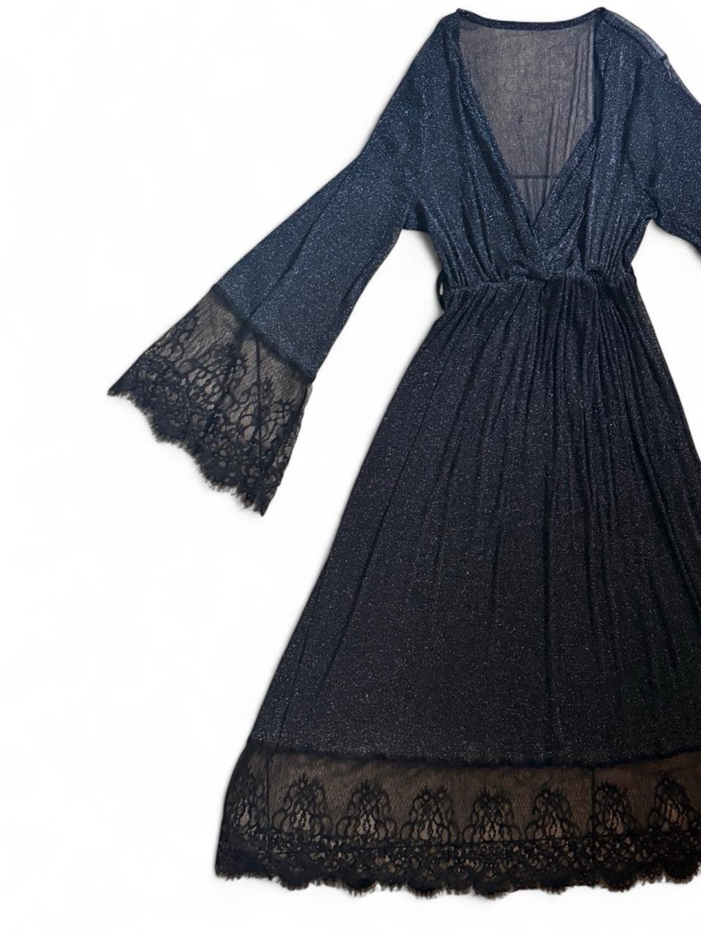 Sparkle Lace Trim V-Neck Maxi Dress - Navy